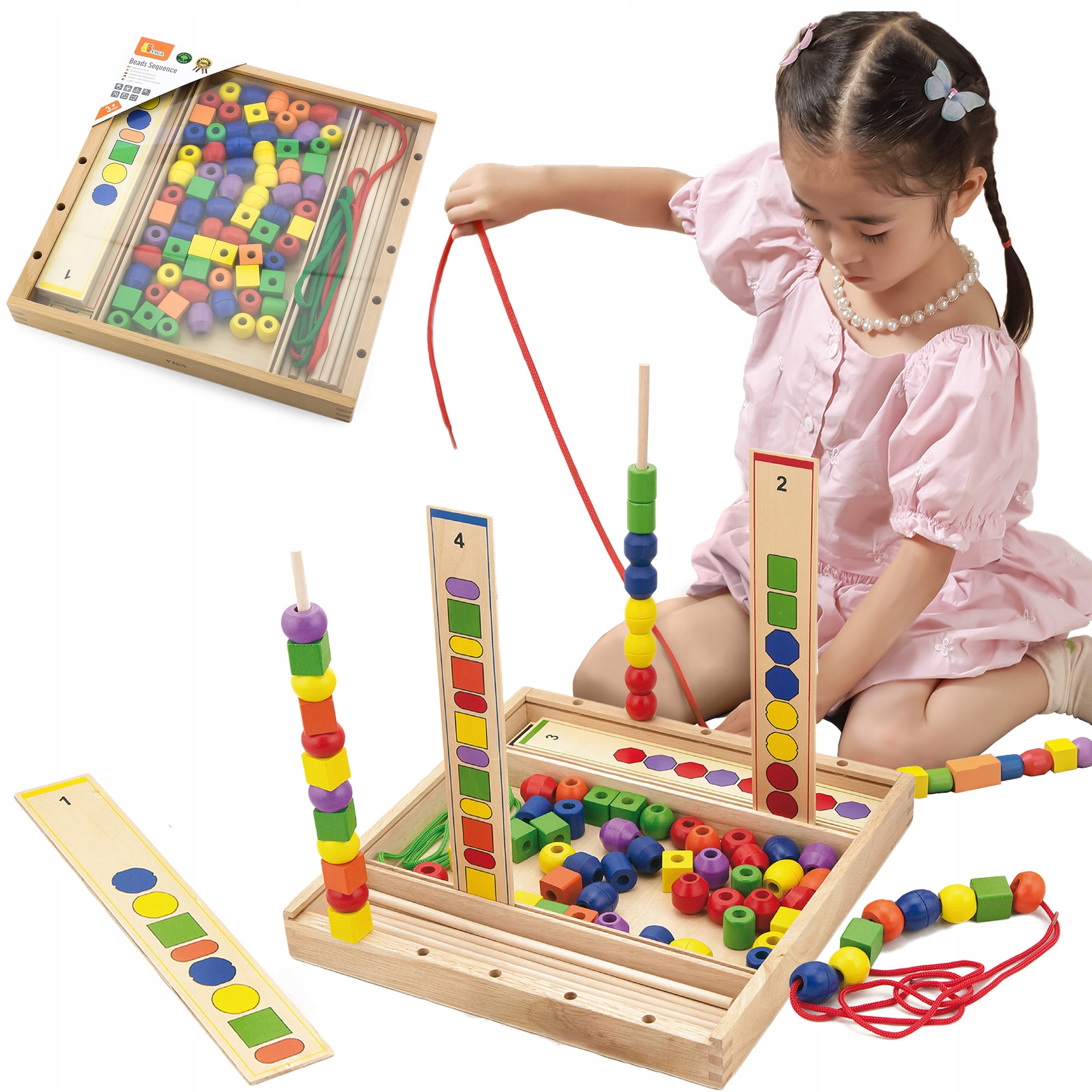 Viga Drewniana Gra Edukacyjna Logiczne Koraliki 104 Elementy Montessori