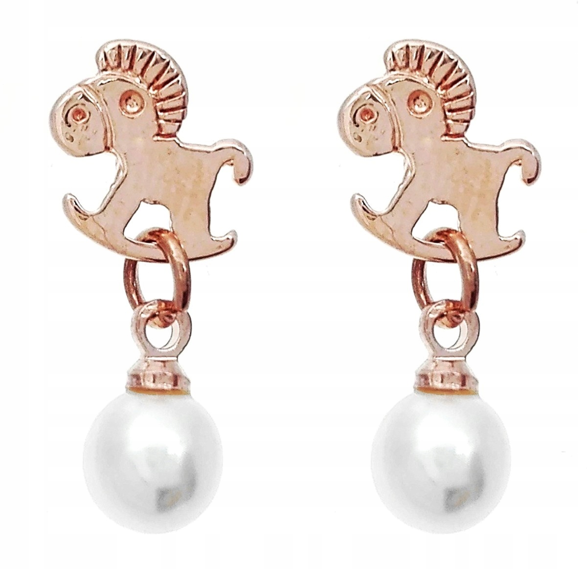 

Kolczyki złote konik na biegunach z perełką perła