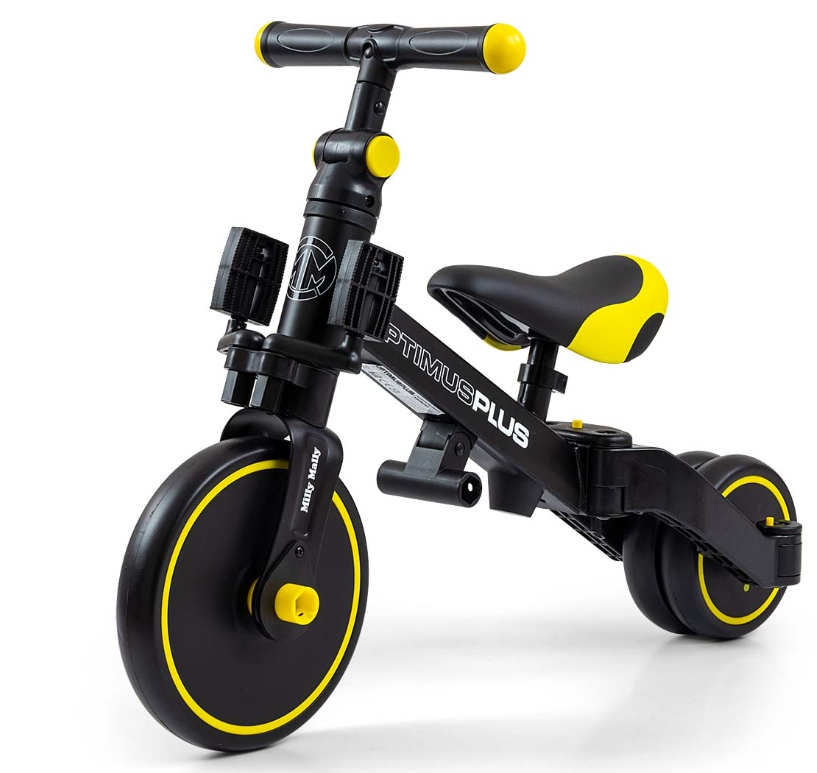 Rowerek Biegowy Trójkołowy Milly Mally Optimus Plus 4W1 Regulowany Czarny