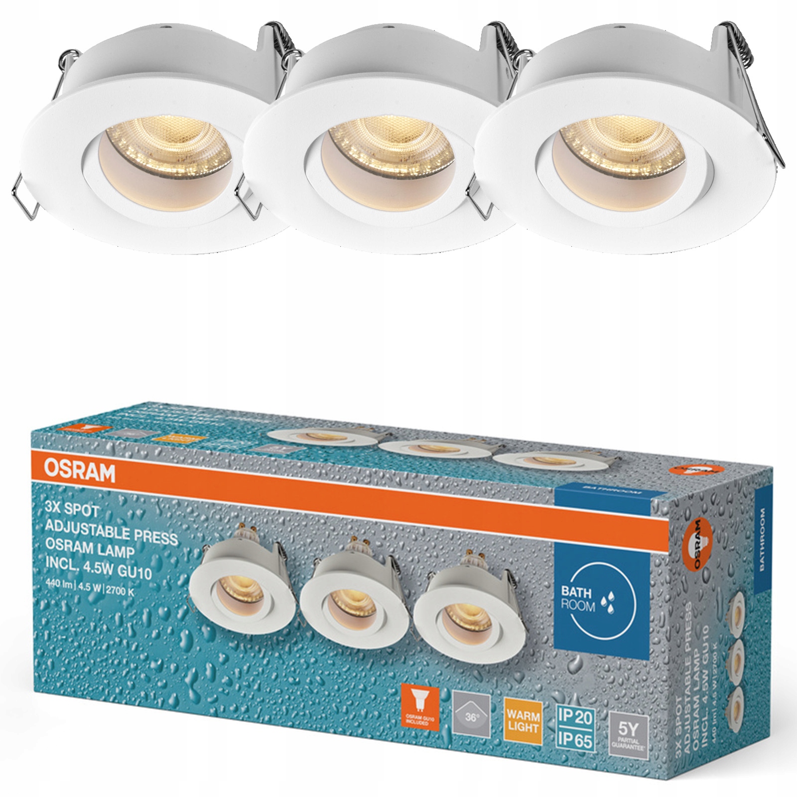3x Oczka Sufitowe Oprawa Sufitowa Led Hermetyczna IP65 Podbitka 4.5W 2700K