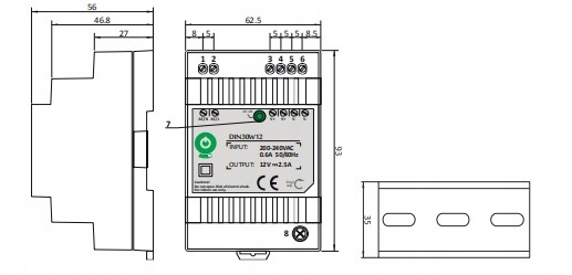 ZASILACZ NAPIĘCIOWY NA SZYNĘ DIN30W24 24V 1.25A 30W DO SYSTEMÓW LED Moc 30 W