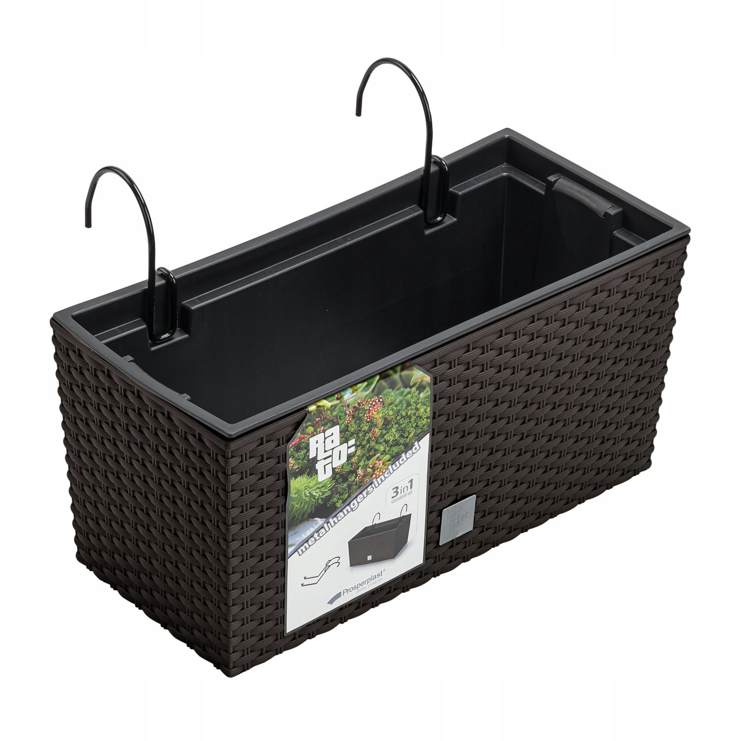 

Doniczka balkonowa DRC400W rattanowa z hakami