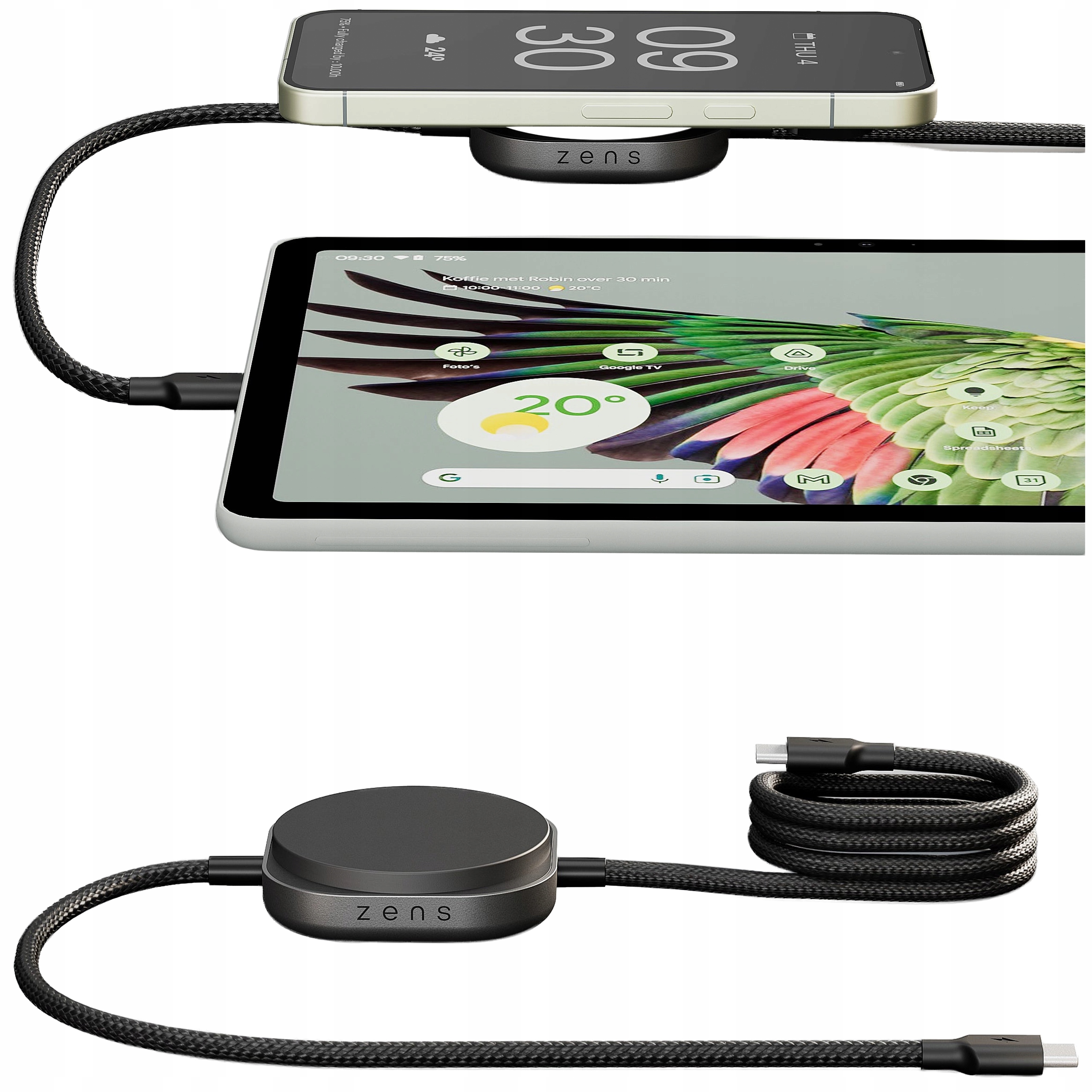 Zens Cable Usb C-C Pro 2 Magnetický kabel Usb-c Qi2 15W pro 2 zařízení