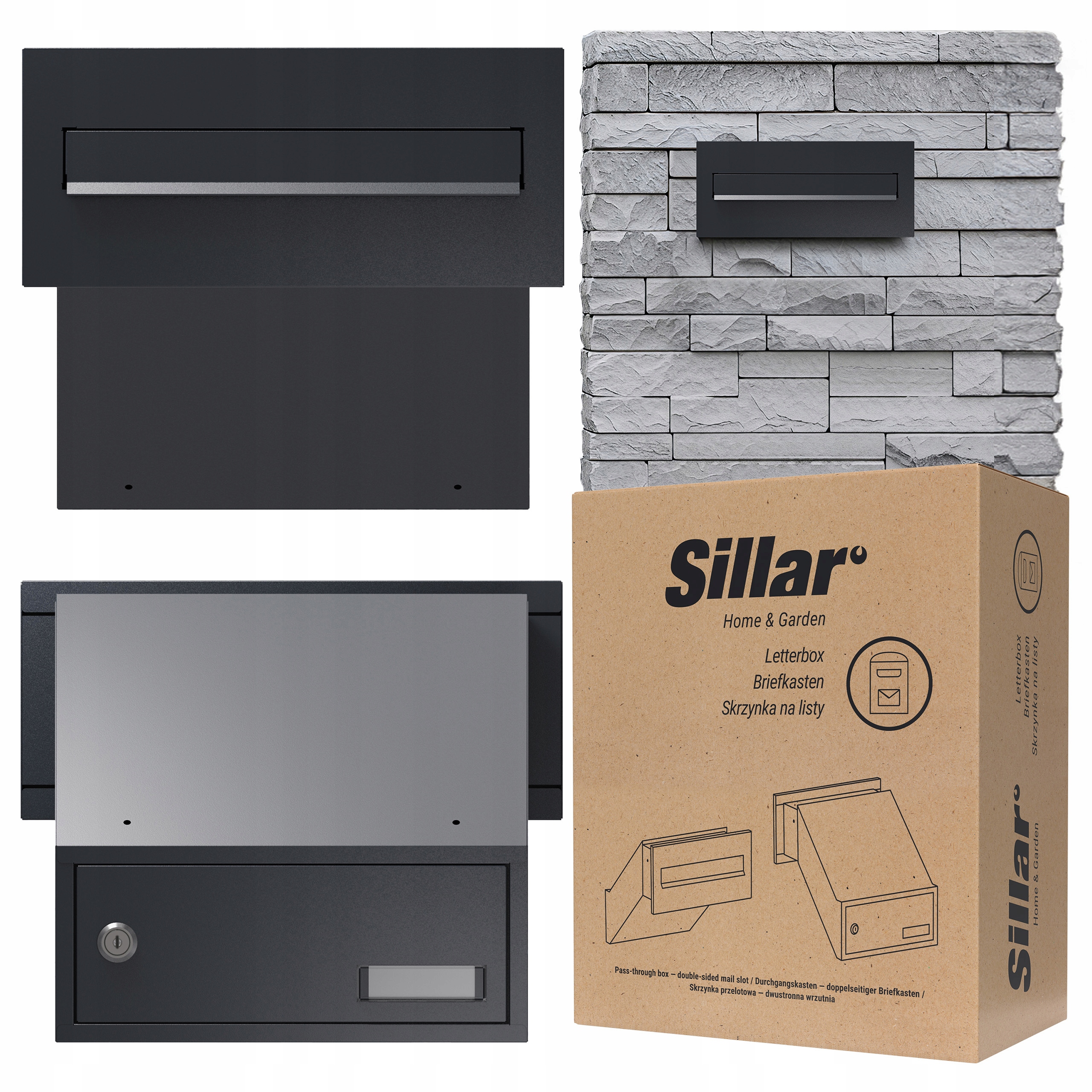 Poštovní schránka antracitová průchozí poštovní pro zazdění vhozu