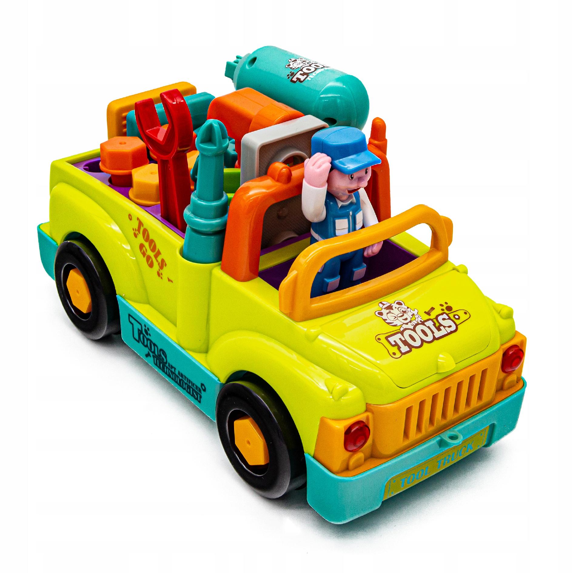 SAMOCHÓD DO ROZKRĘCANIA WIERTARKA ZESTAW MECHANIKA AUTO + ŚRUBKI Efekty dźwiękowe świetlne