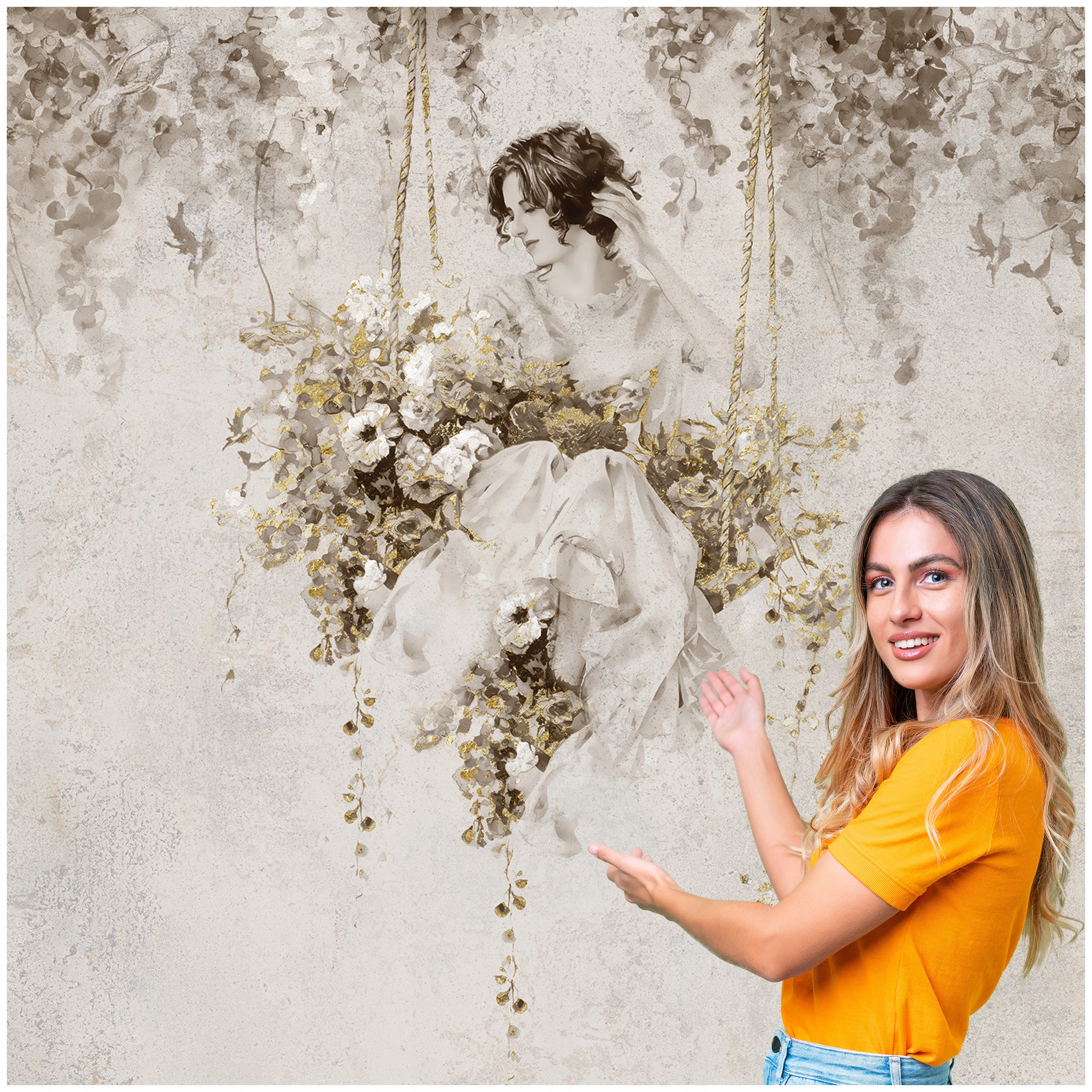 Fototapeta Salon Žena Tvář Beauty Glamour Květiny Beton 392x280 KTBB04W