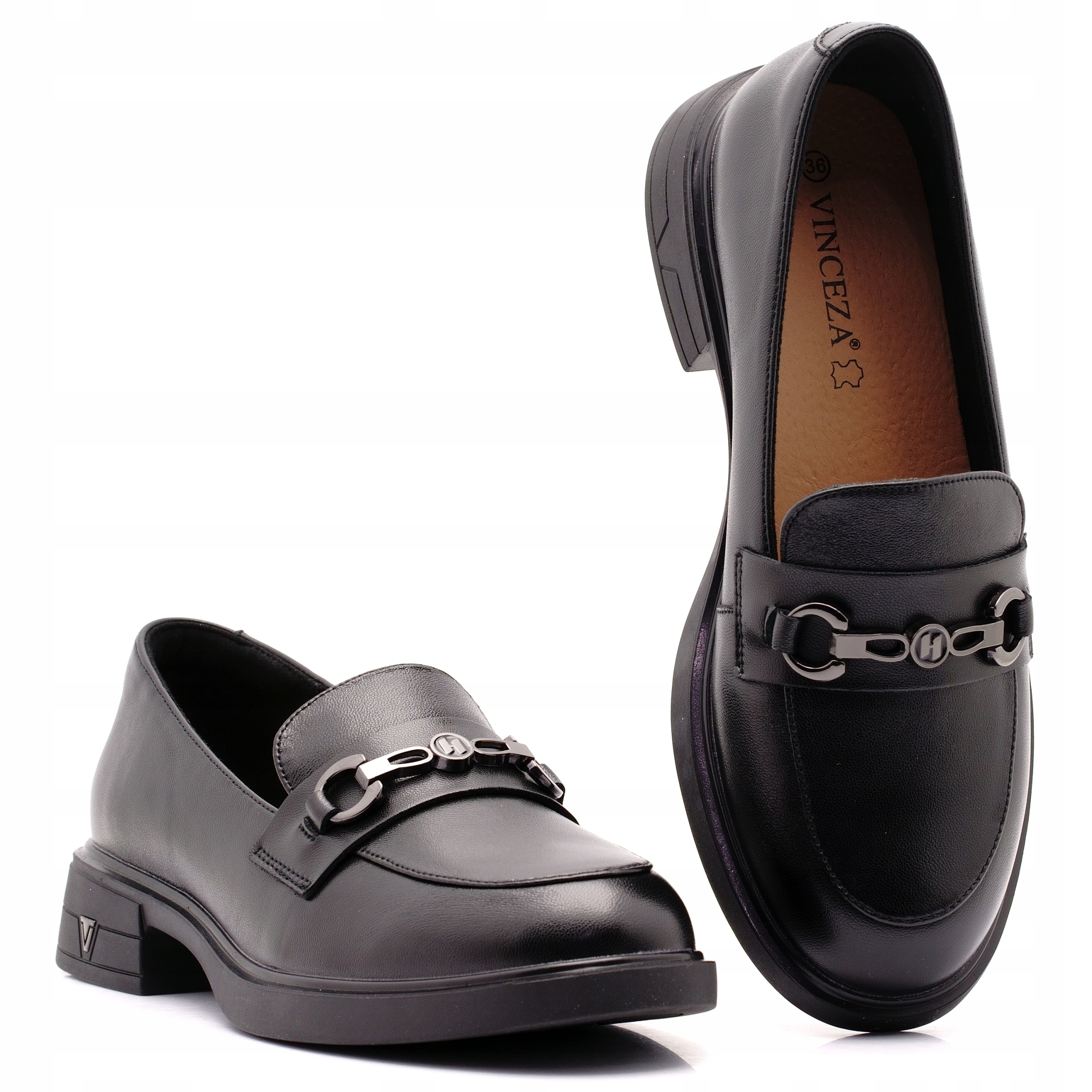 Vinceza Buty Damskie Mokasyny Czarne Półbuty Lordsy Skórzane 39991 38