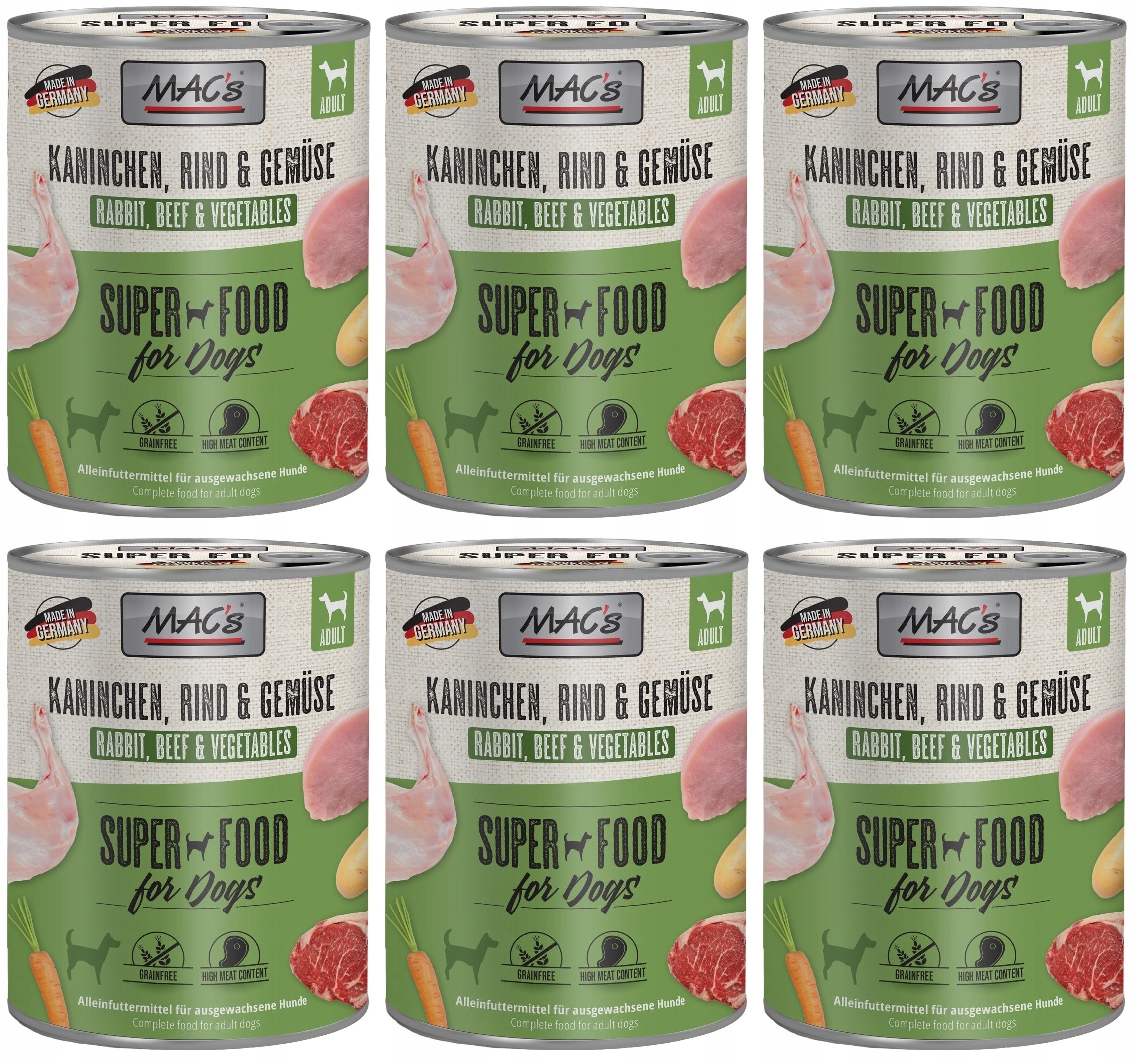 Levně Mac's Králík, hovězí maso a zelenina 6 x 800 g