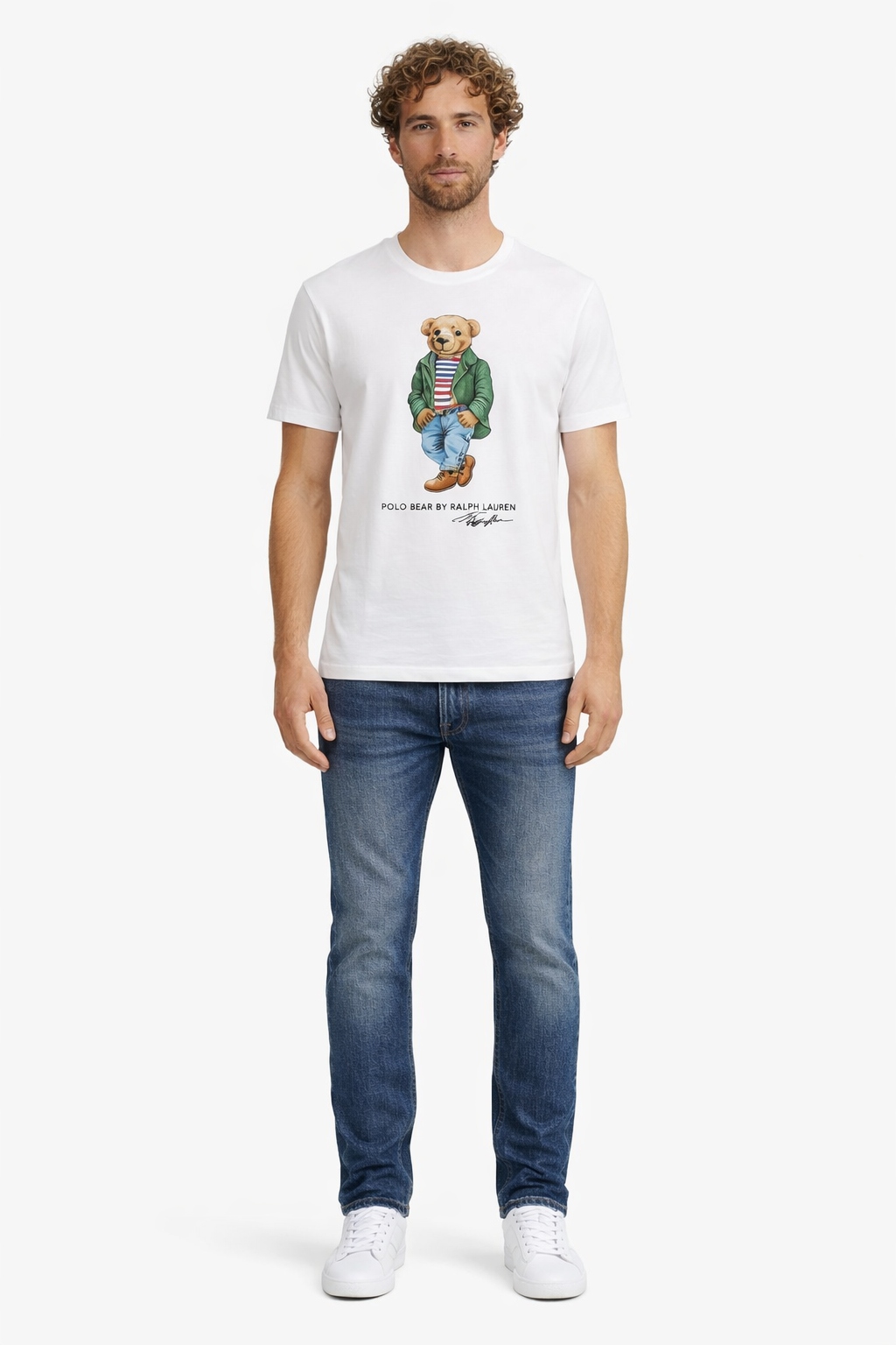 Polo Ralph Lauren Bílé Tričko S Potiskem Medvídka Bavlna XL I3C