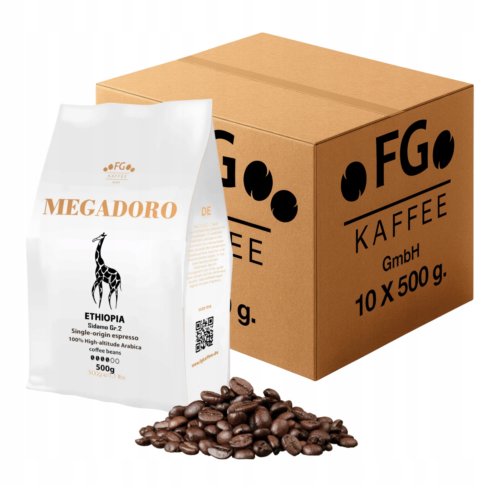 Levně Káva zrnková s příchutí 5 kg Megadoro Etiopie 100% Arabica Čerstvě Vypálená