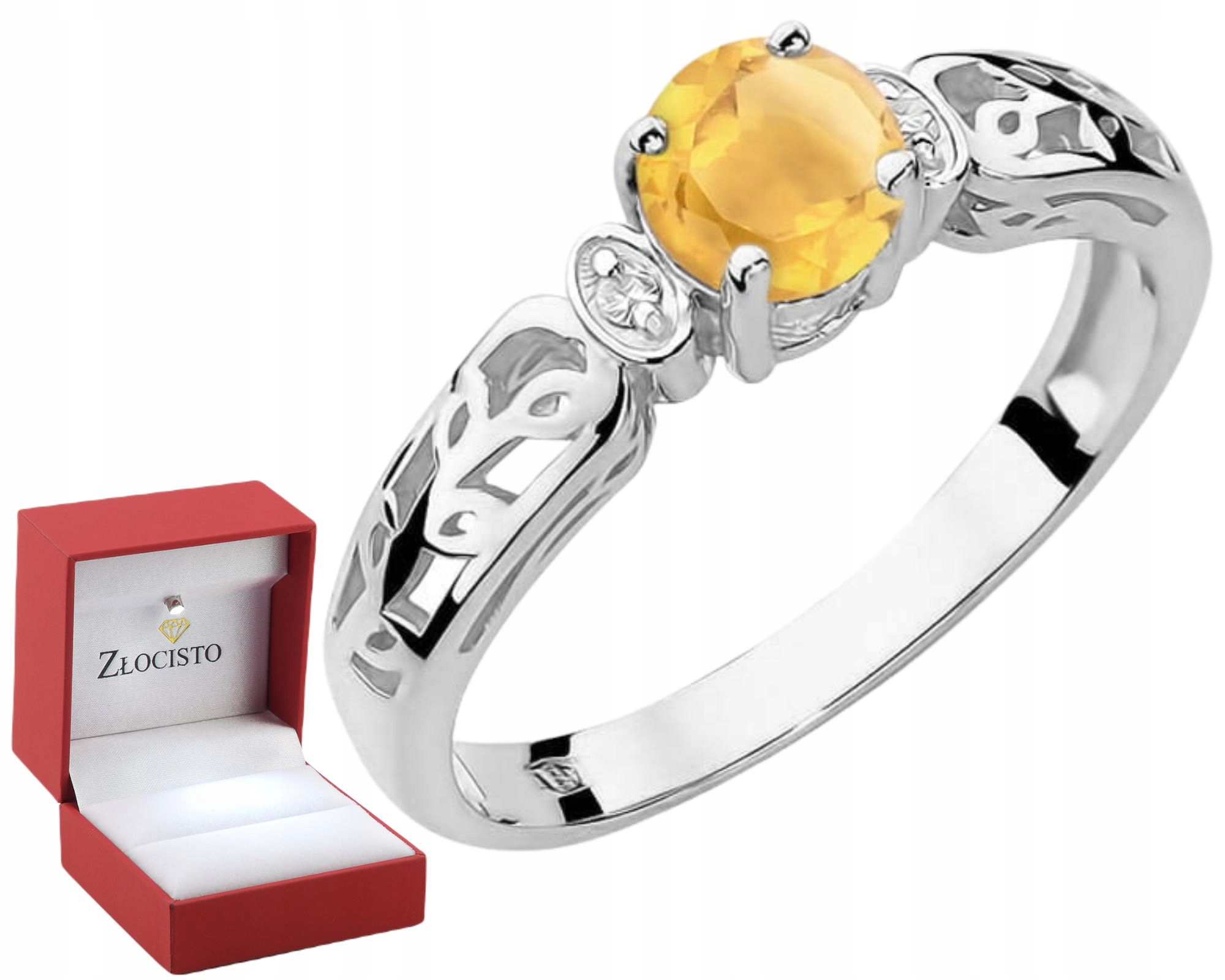 Bílé Zlato Prstýnek S Citronem Brilianty Zlato 585 14K Dárek Gravírování