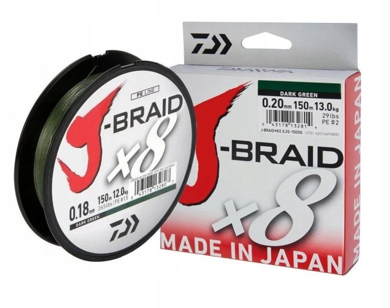 Plecionka Daiwa J-Braid X8 Dark Green 6,0kg/13,0lb 0,10mm 150m
