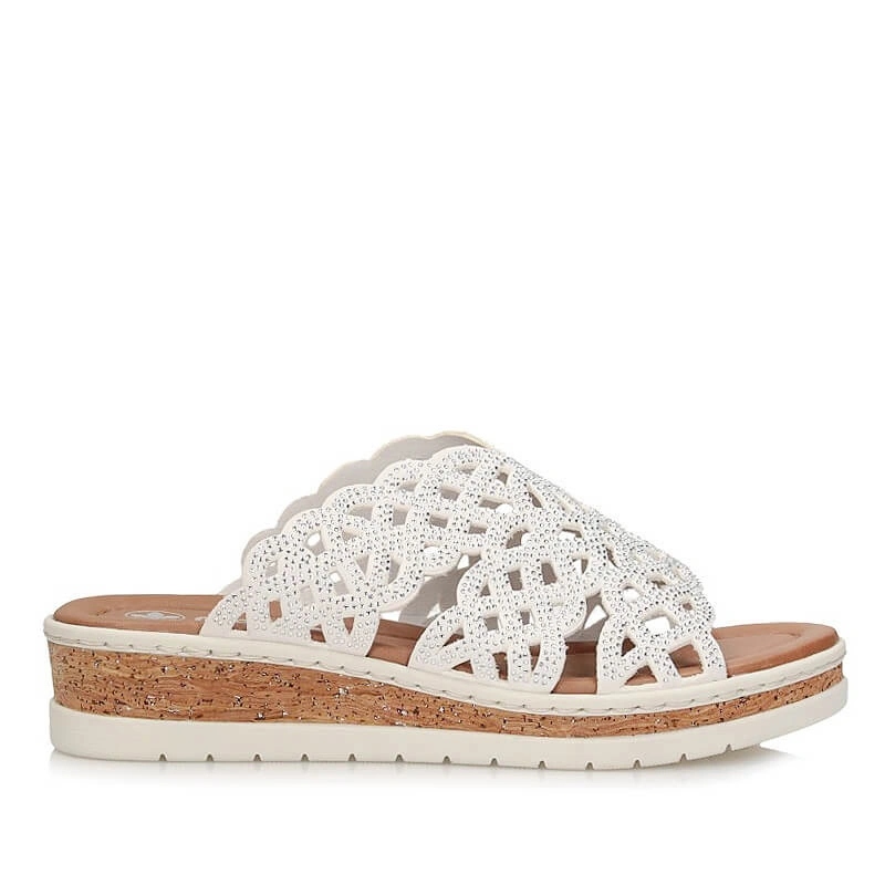 Nazouváky pantofle Rieker V4189-80 bílé, zasouvací na platformě