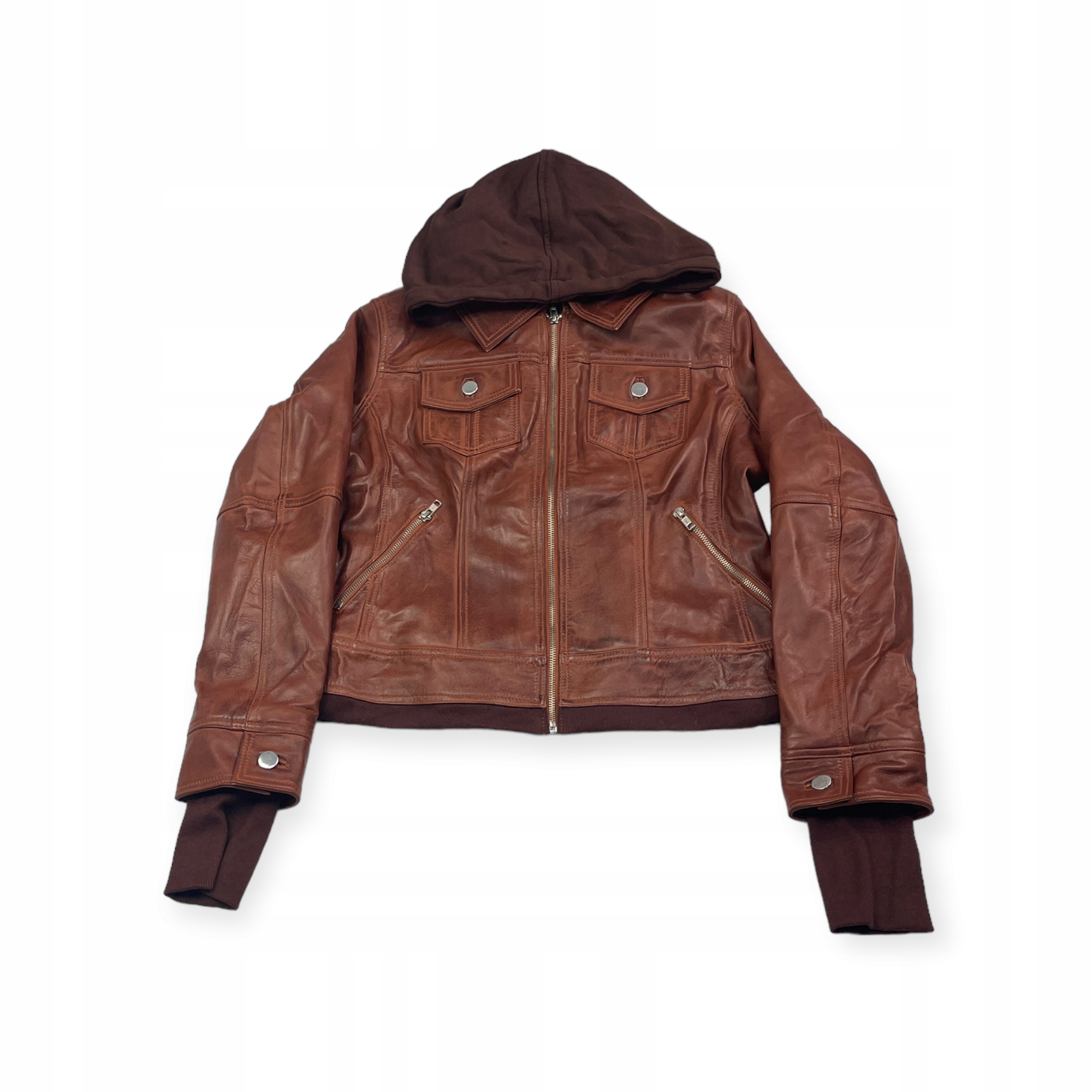 Dámská kožená bunda s kapucí Real Leather M
