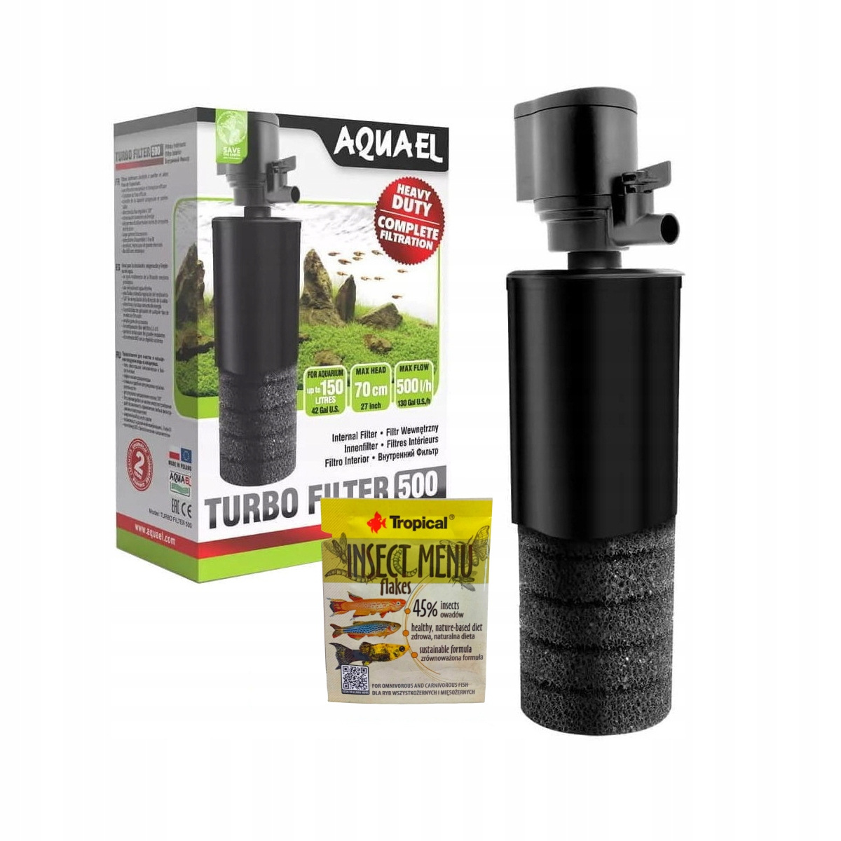 Aquael Turbo 500 Filtr Wewnętrzny 150L Gratisy
