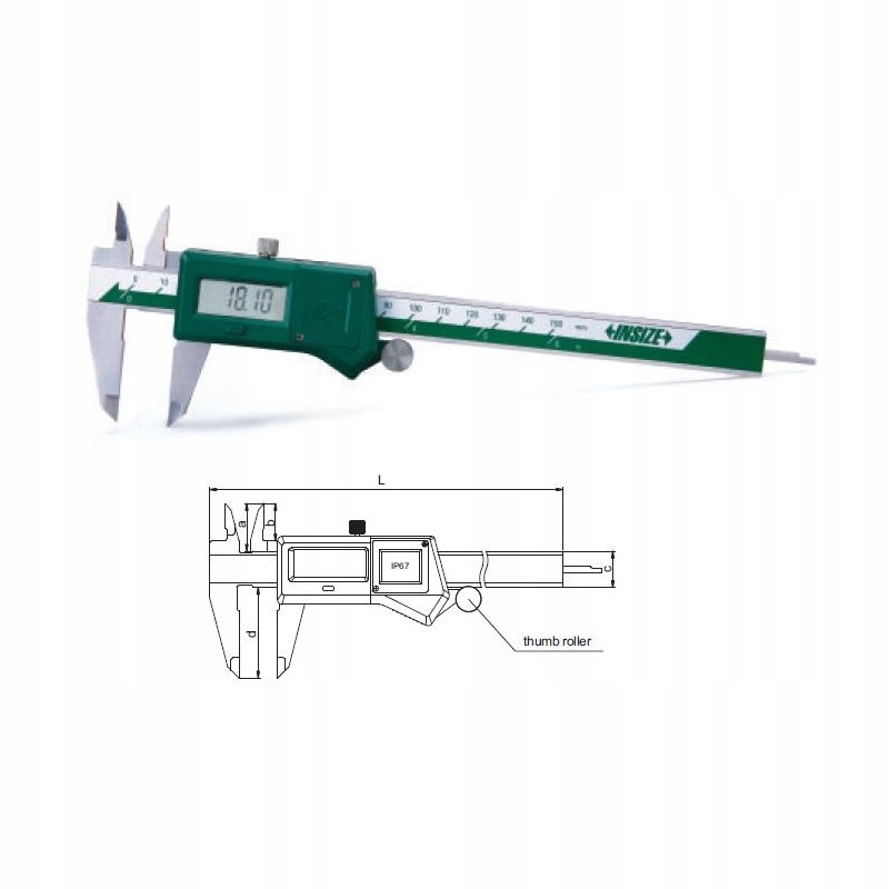 Suwmiarka elektroniczna ze śrubą i rolką 150 mm / 0-6" DIN 862 IP67 INSIZE Kod producenta 1118-150B