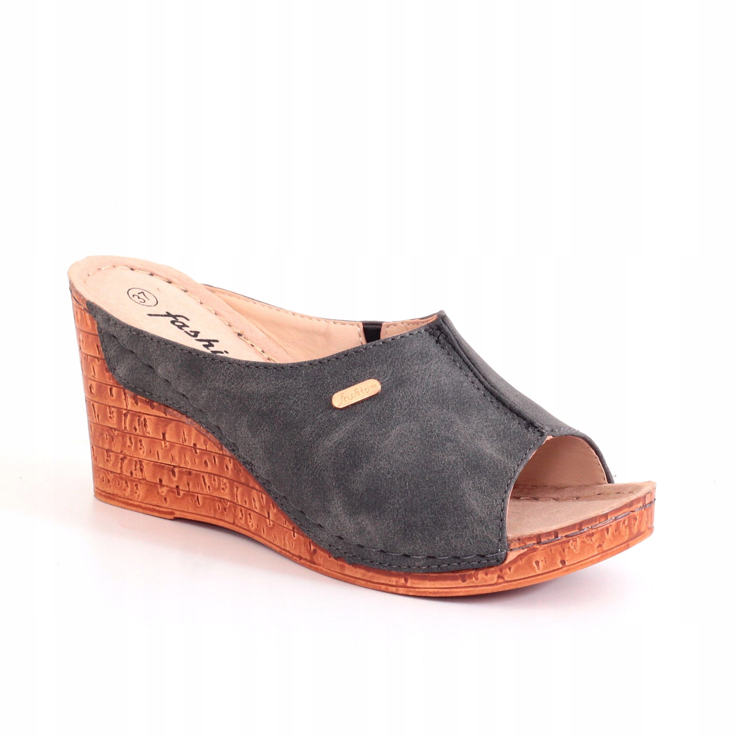 KLAPKI DAMSKIE PROFILOWANE NA KOTURNIE SKÓRA SZYTE Rozmiar 37