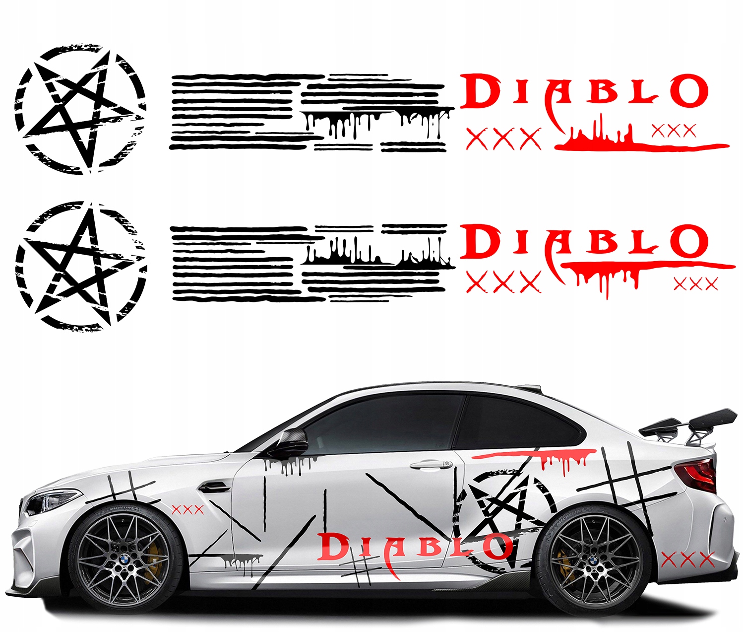 2xNAKLEJKA Grafika na auto Maska Motiv Diablo Zacieki Blood Evil 44x370