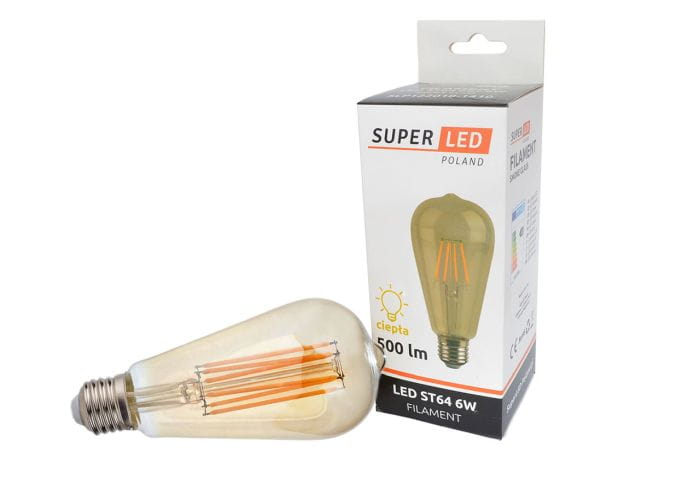 

Żarówka Led E27 6W Filament ST64 Edisson dymiona