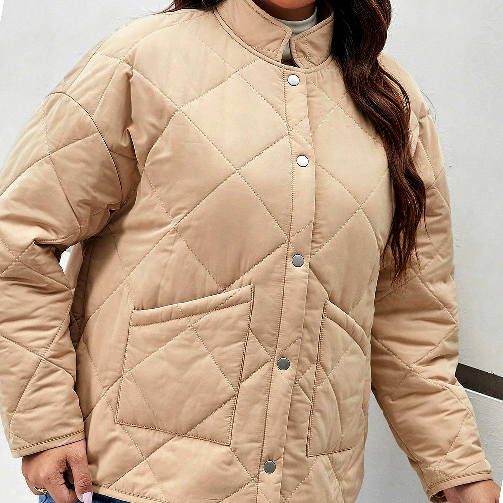 Khaki jarní bunda s prošíváním na každý den, dámská Se Stojáčkem 3XL 46