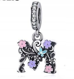 Přívěsek pro modulární náramky Stříbro 925 zirkony a smalt Písmeno M