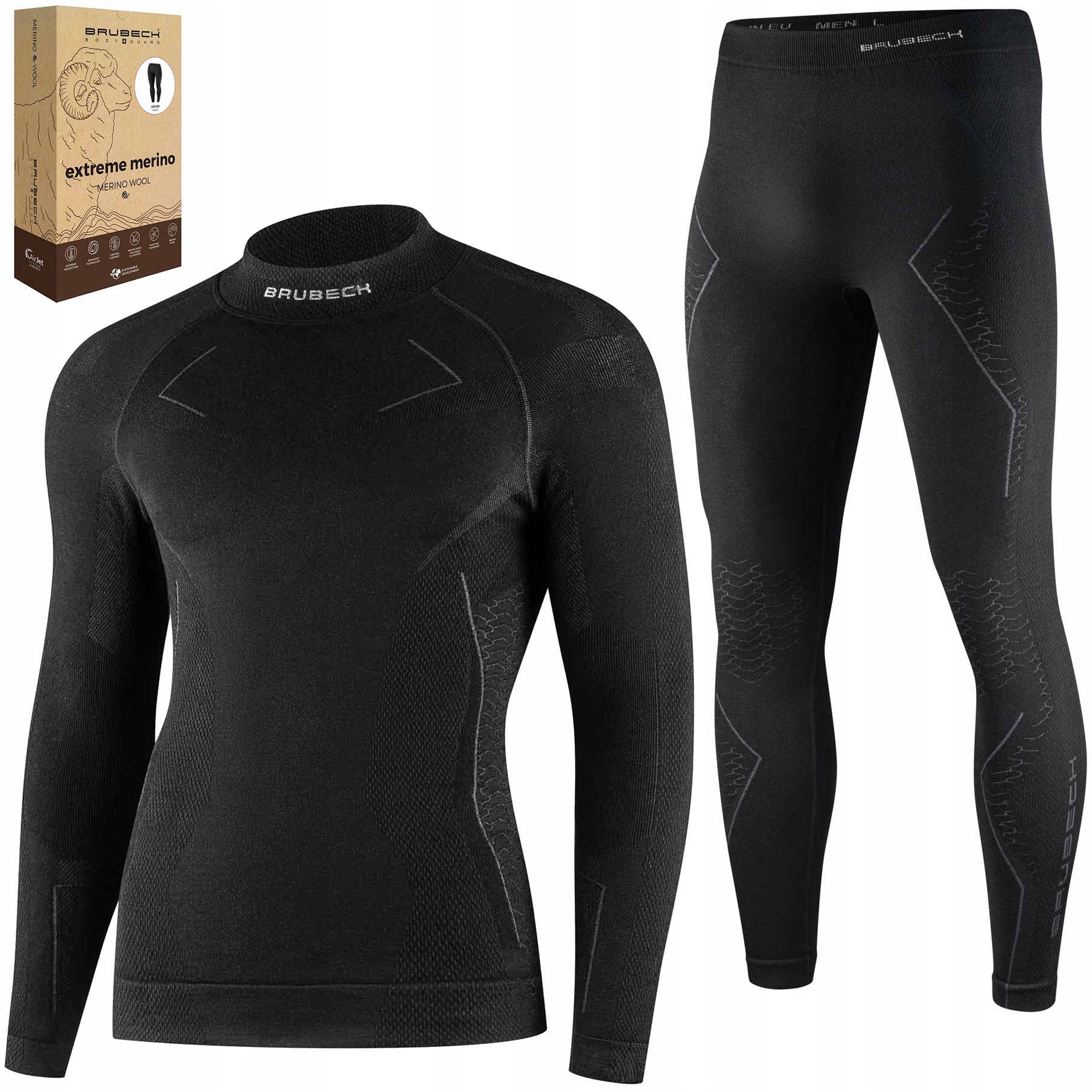 Termoaktivní vlněné spodní prádlo Brubeck Merino Komplet Mikina Kalhoty M