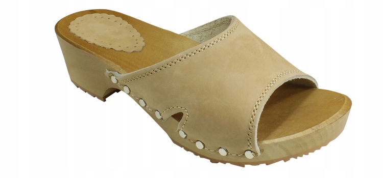 Beżowe drewniaki damskie D10 40 Oryginalne opakowanie producenta pudełko