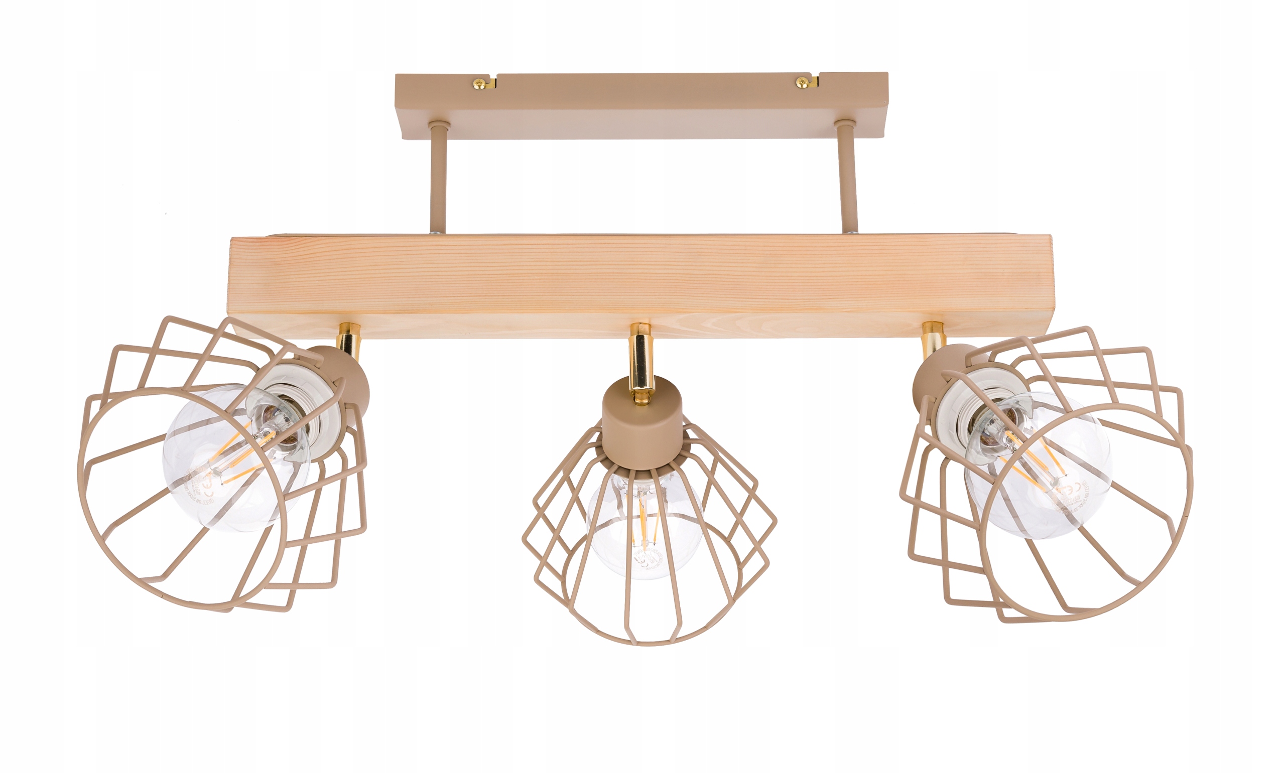Dřevěná stropní lampa Lustr Stropní Svítidlo 3x Klosz Brylant Kaszmir béžová