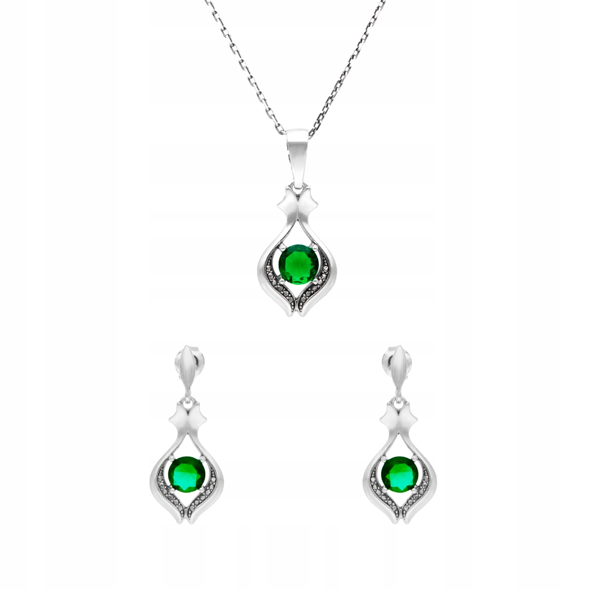 Komplet se smaragdovými zirkony stříbro