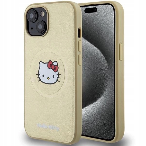 Pouzdro Hello Kitty Leather Kitty Head MagSafe kryt pro iPhone 14 zlaté