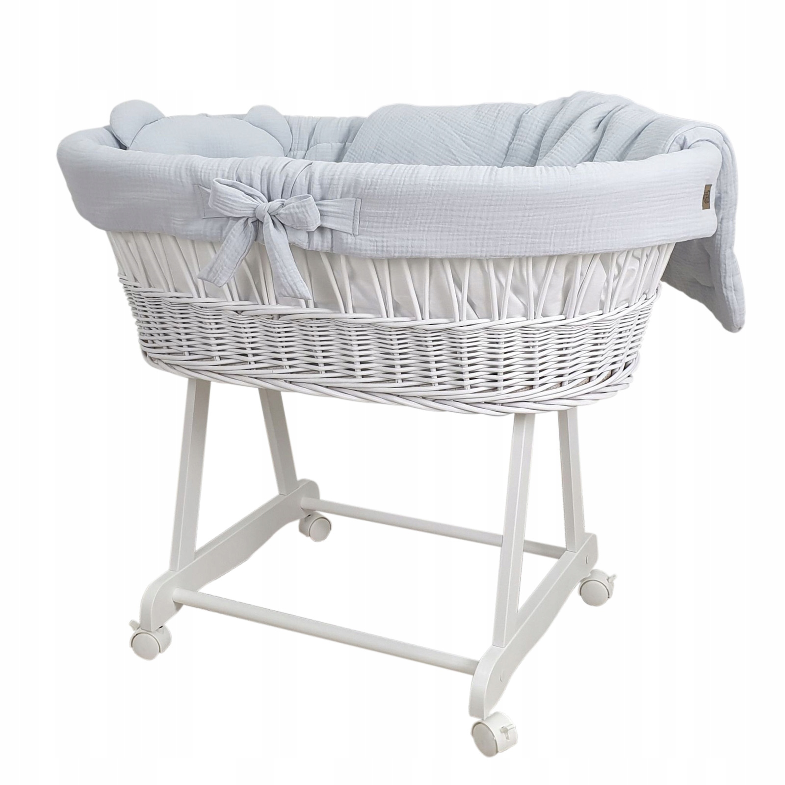 

Kosz Mojżesza Wiklinowy Biały Muślin Szary