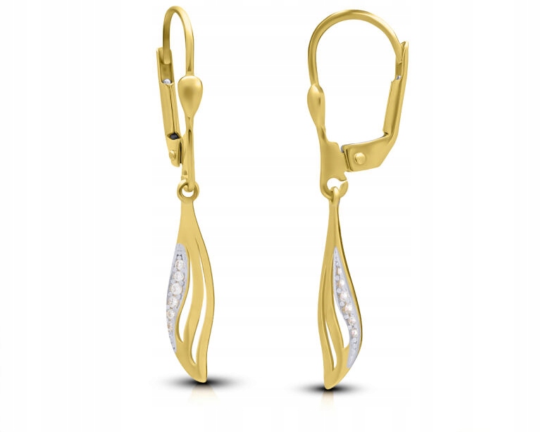 Závěsné Náušnice Zlaté 585 s zirkony pro ženy Originální vzor