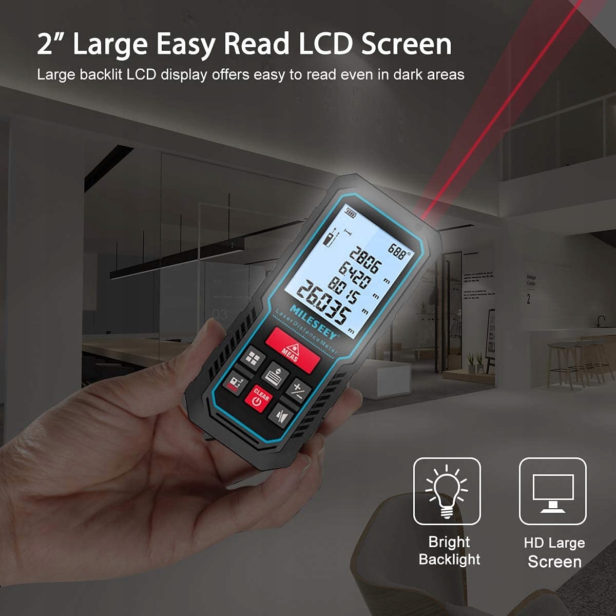 MiLESEEY Dalmierz Laserowy 70M Z Czujnikiem Nachylenia LCD 2" Bateria — miniatura 8