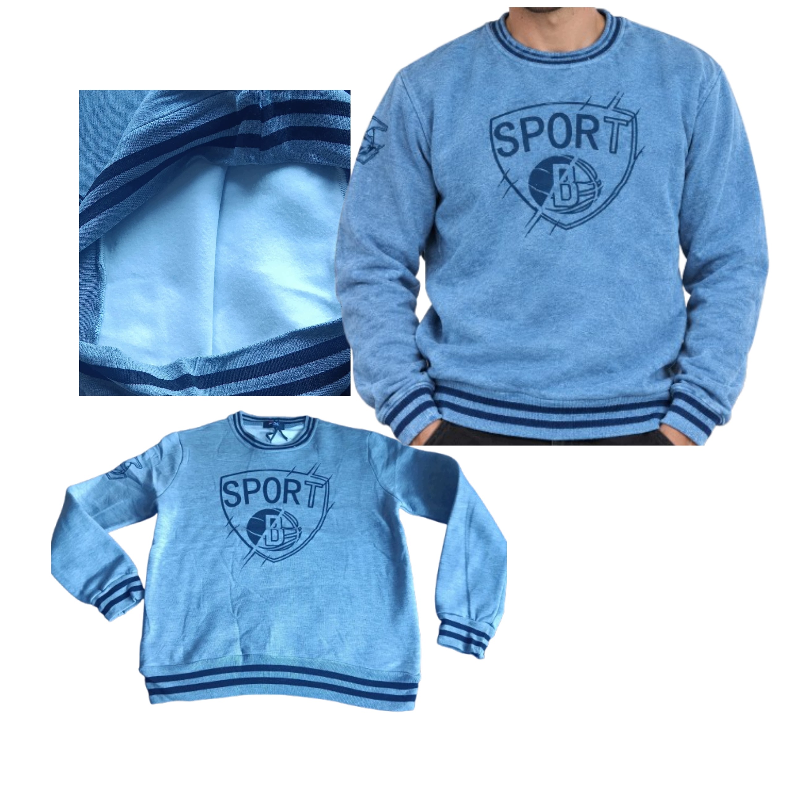 Bluza sportowa męska z długim rękawem nadruk bez kaptura ciepła l XL