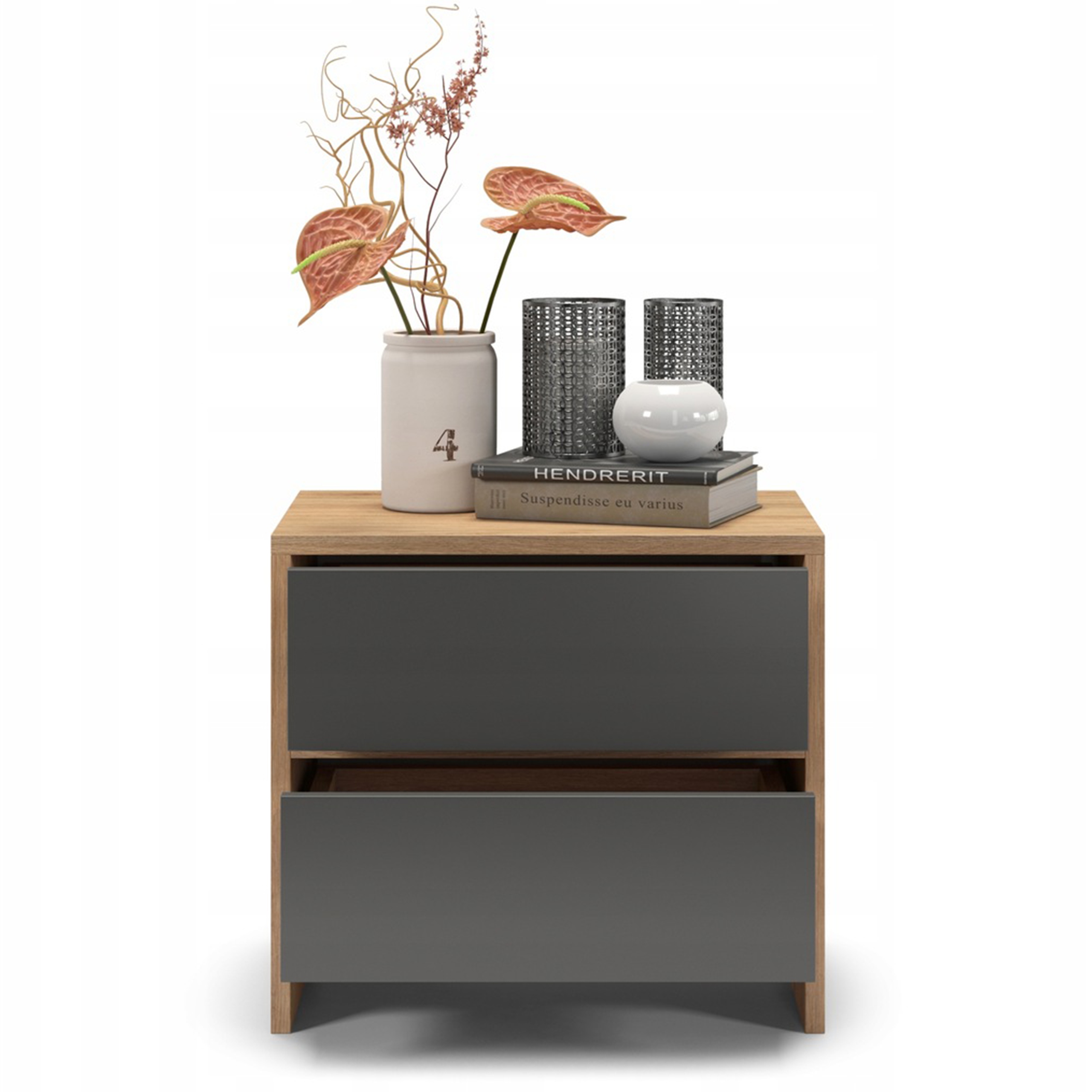 Szafka Nocny Dwie Szuflady Tip On Kolor Drewniany Grafitowy Stolik Nocny Kod producenta Pari2DG