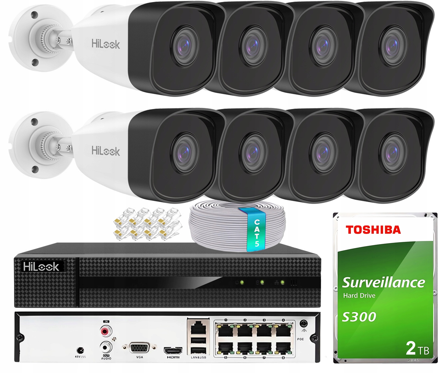 Domácí monitorovací systém 8 Ip kamer 5MPx PoE IPCAM-B5 HiLook od Hikvision 2TB