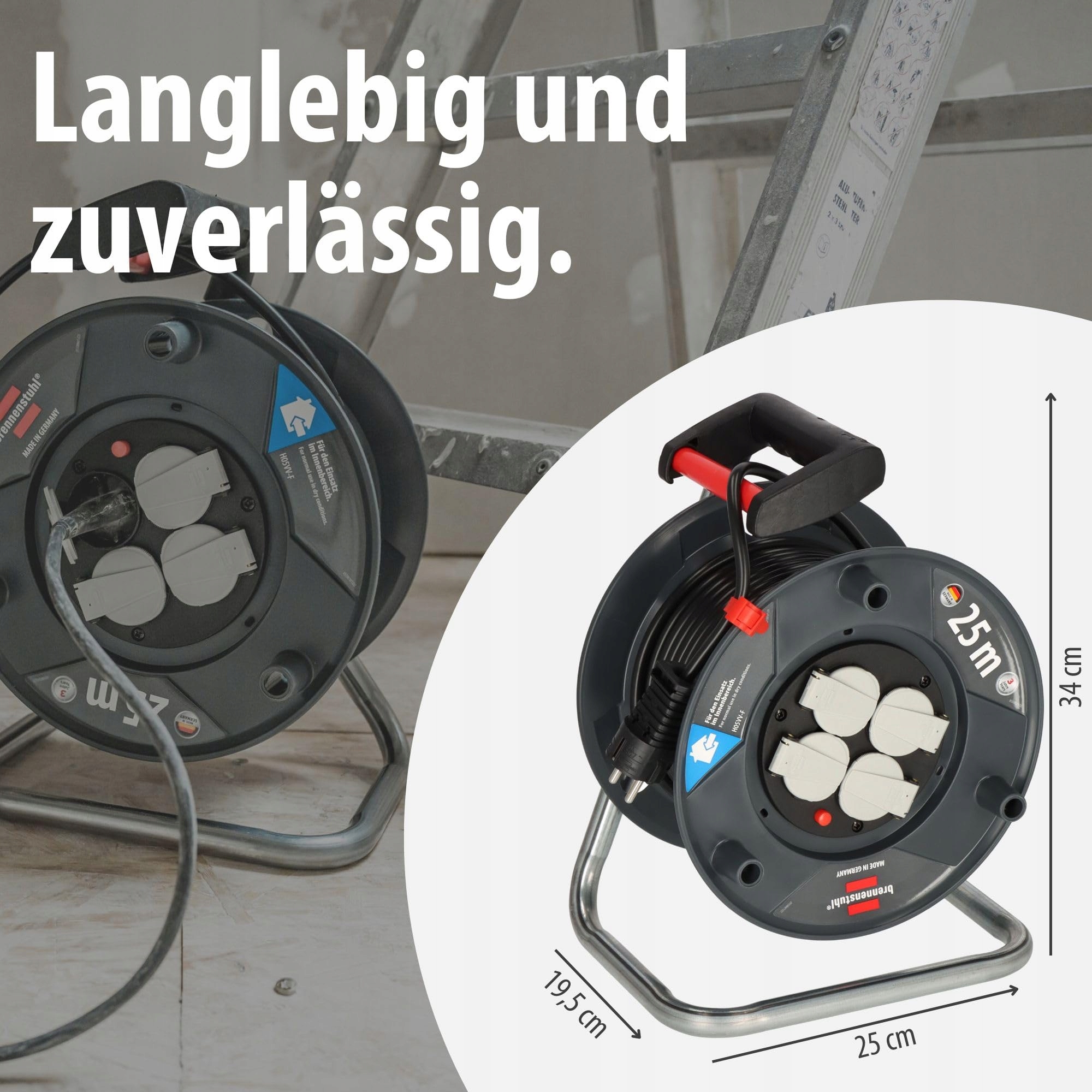 BRENNENSTUHL Garant V2 Bęben Kablowy 25m 4 Gniazda Ochrona