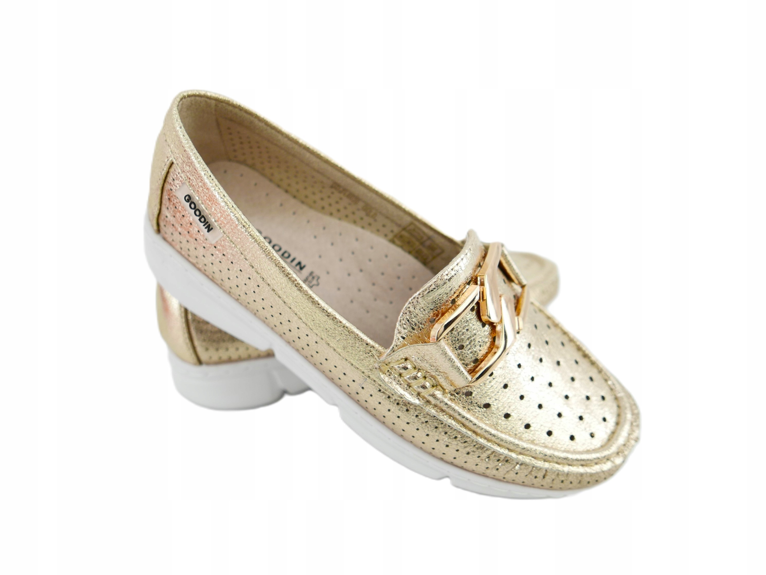 GOODIN DAMSKIE ZŁOTE PÓŁBUTY MOKASYNY WKŁADKA SKÓRA R40 Marka Goodin