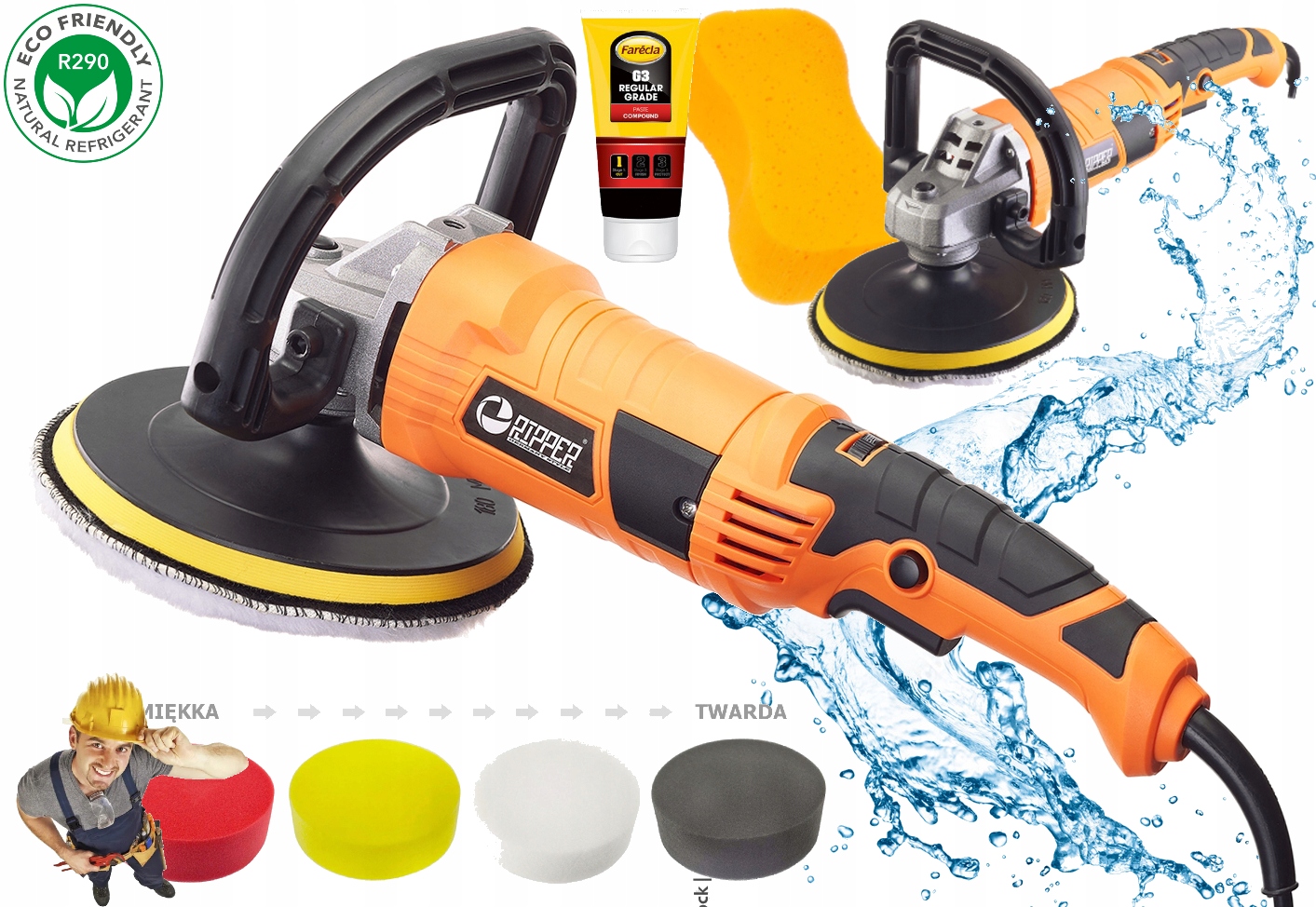 POLERKA SAMOCHODOWA SZLIFIERKA Maszyna Polerska + 5x GĄBKA + PASTA +FILC ++