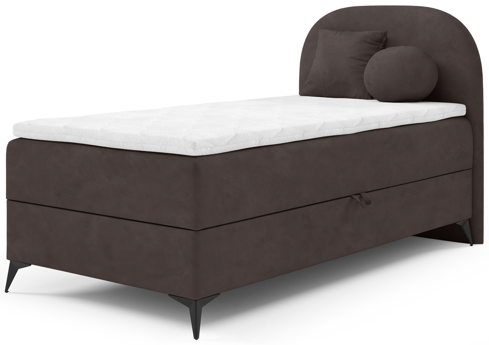 Postel pro mláděž 90x200 cm Lunelle s úložným prostorem, hnědá, velurová, pravá