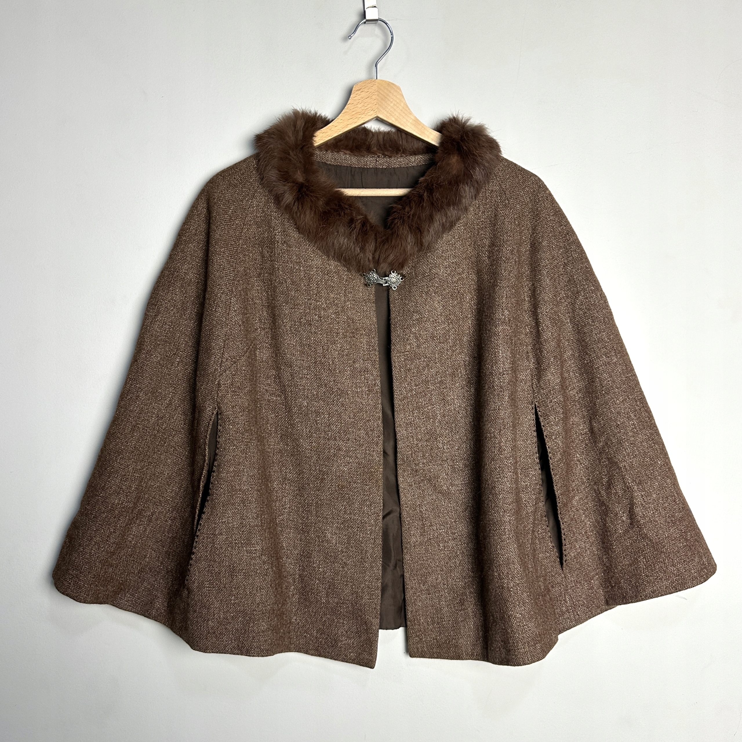 Ponczo Peleryna Narzutka VINTAGE Futerko Retro One Size