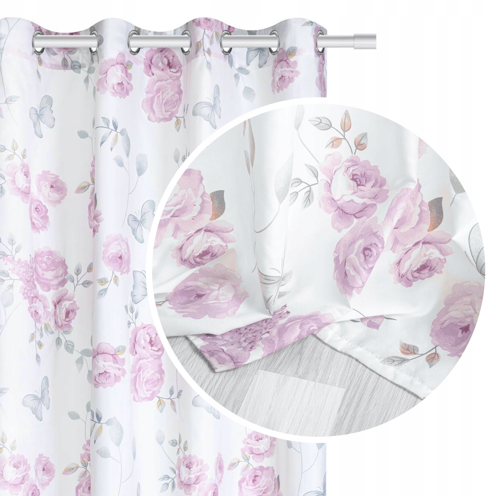 

Pudrowa Zasłona Kwiaty Róże Rustic 140X250 Calmia