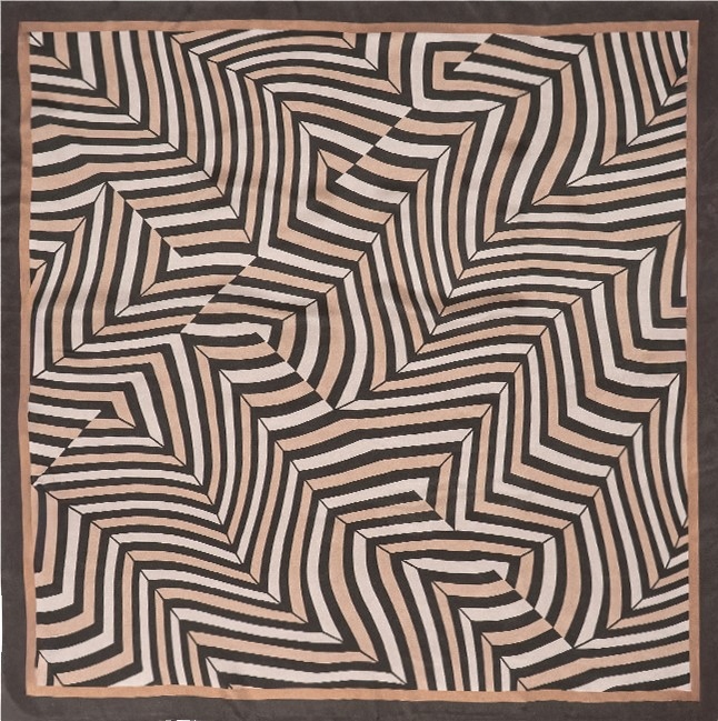 Hedvábná šála Velká šála Hedvábí 100% hnědá Geometrický vzor 90x90 cm