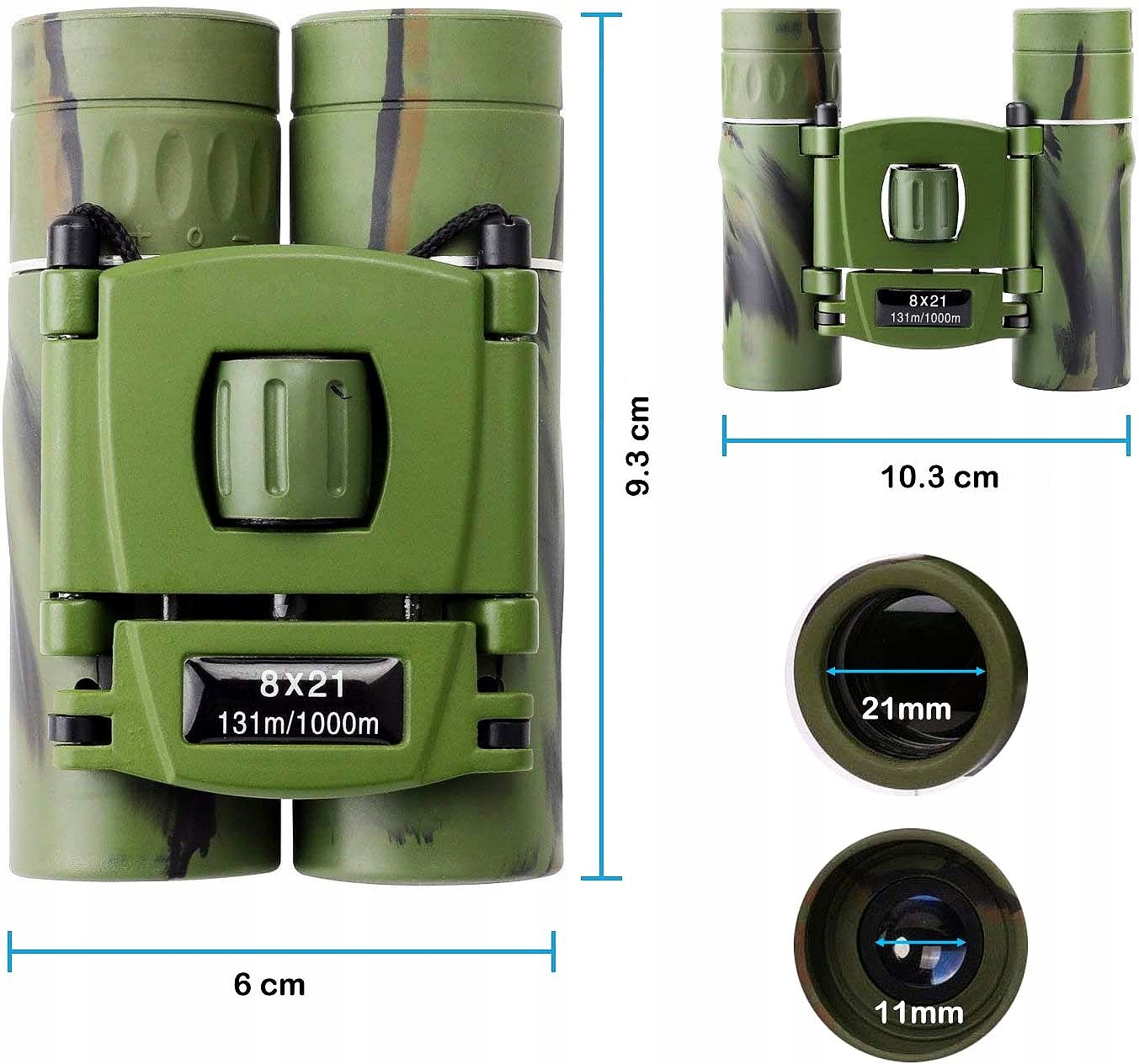 LORNETKA 8x21 DZIEŃ NOC SZKLANA OPTYKA TURYSTYCZNA KOMPAKTOWA DLA DZIECI Szerokość produktu 10.3 cm