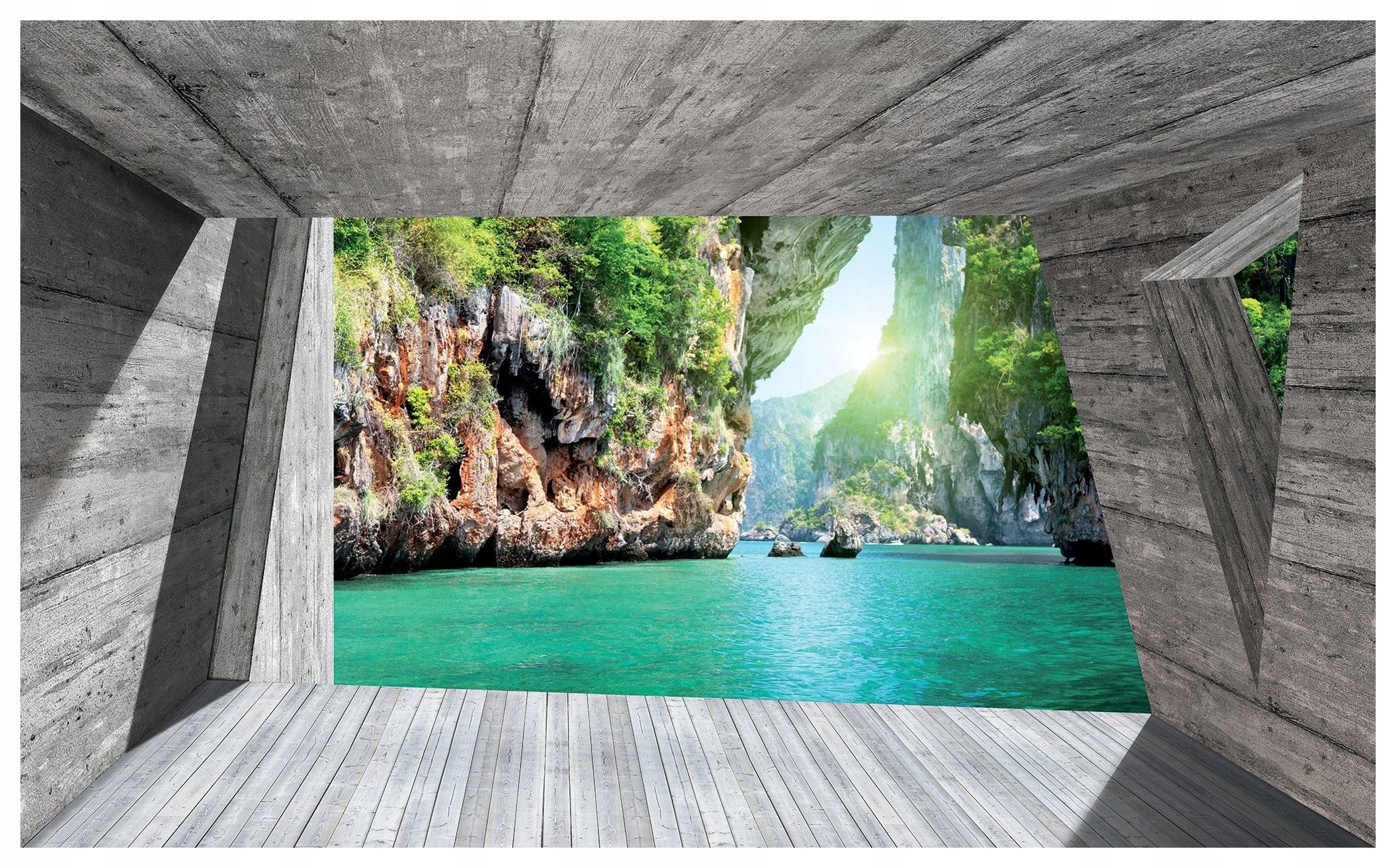 Vliesová fototapeta Moře, skály, zeleň a slunce 312x219 lepidlo