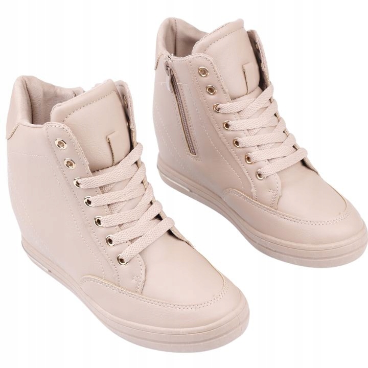 

Sneakersy damskie botki ukryty koturn beżowe 7cm