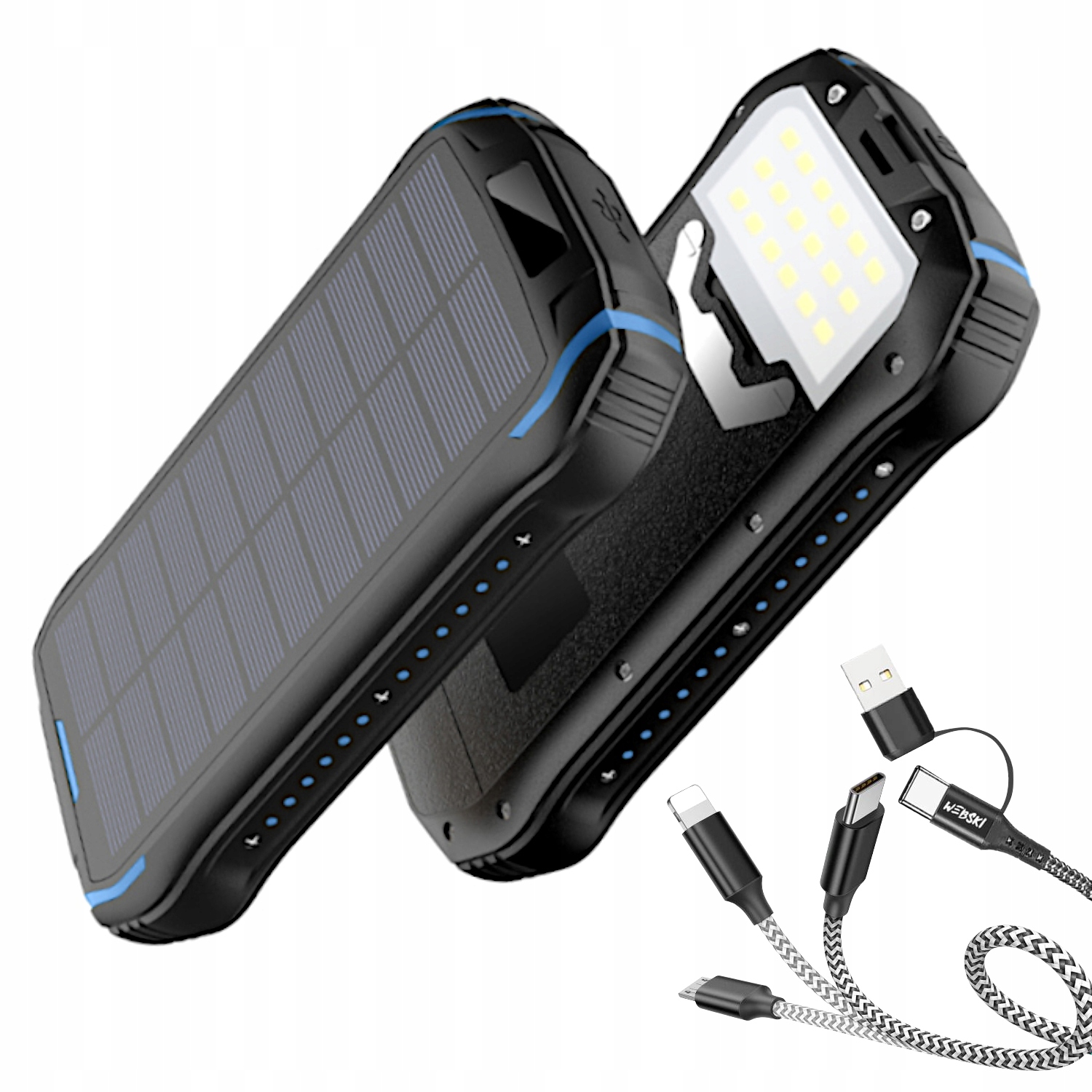 Výkonná Solární Powerbanka 33500 mAh Indukční Nabíječka Výkonný Kabel 6 V 1