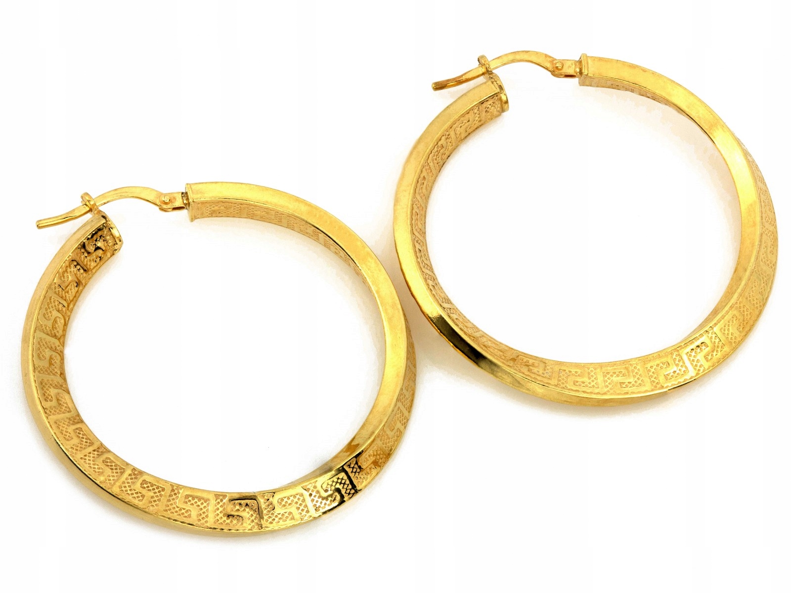 Stříbrné náušnice 925, pozlacené, široké kruhy s řeckým vzorem, 5.62 g dárek