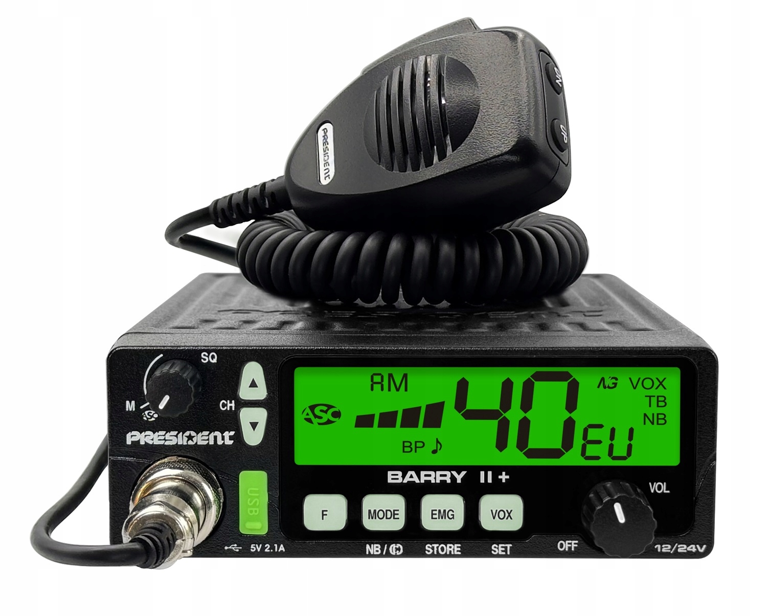 Cb Rádio Am Fm zmena farby Usb Vox 12V 24V President Barry II+
