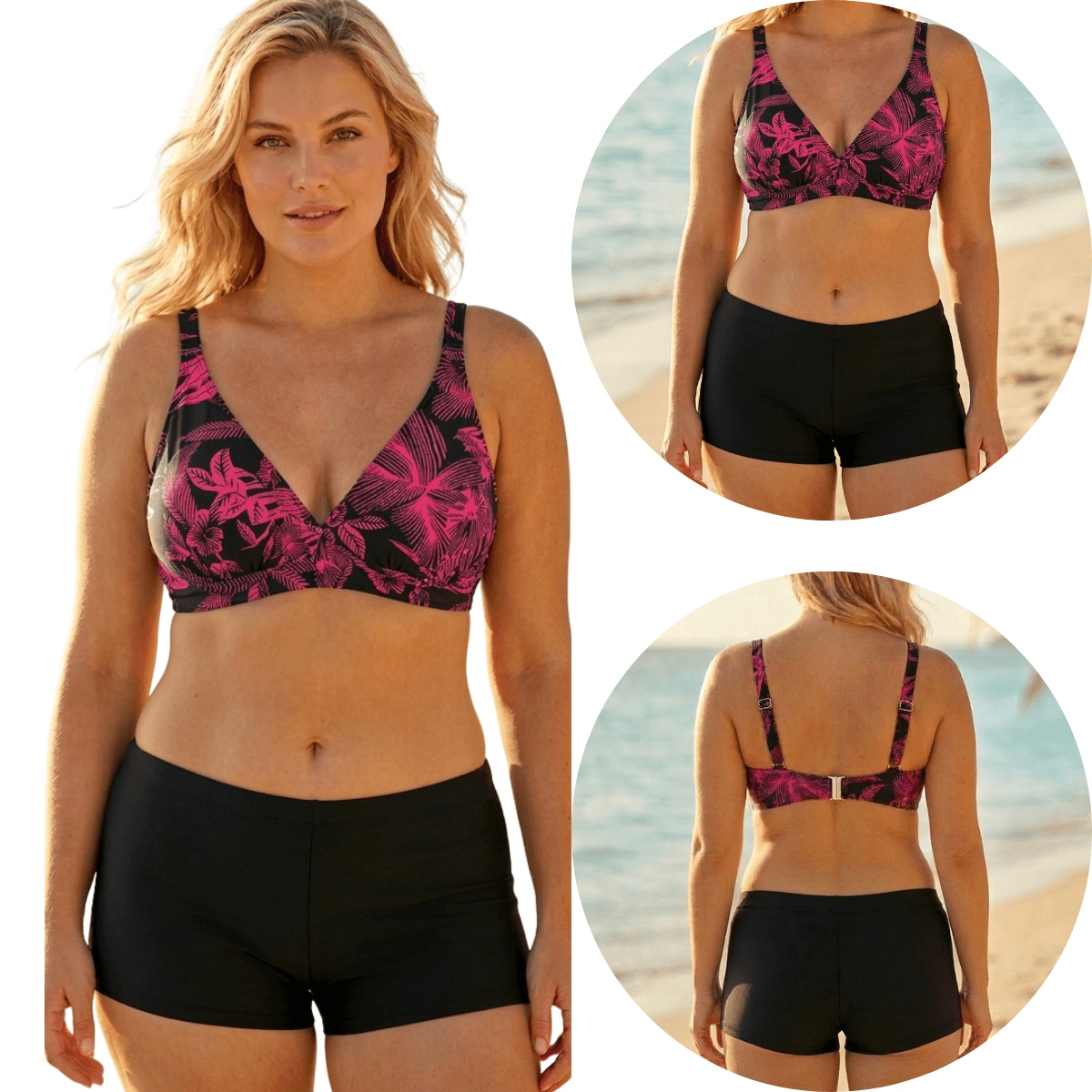 Dvoudílné plavky s kalhotkami a košíčky, černá/růžová, velikost 29781 M